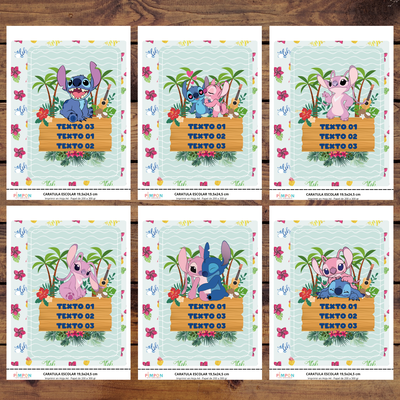 etiquetas escolares editables - stitch y angela