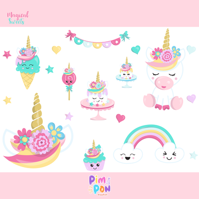cliparts + papeles digitales - unicornio coleccion 11