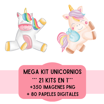 MEGA KIT UNICORNIO *21 KITS EN 1* +350 IMAGENES - CLIPARTS Y PAPELES DIGITALES