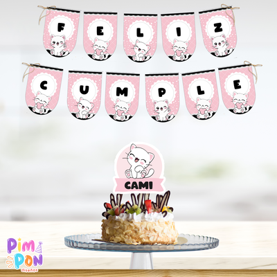 kit imprimible textos editables - gatitos mod 2 rosa
