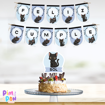 kit imprimible textos editables - gatitos mod 3 azul