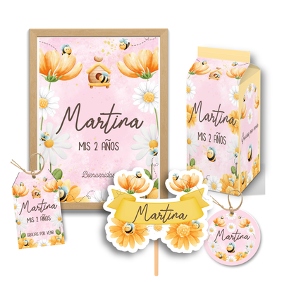kit imprimible textos editables - abejas rosa