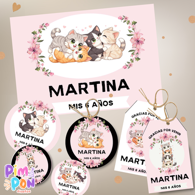 kit imprimible personalizado - gatitos mod1 rosa
