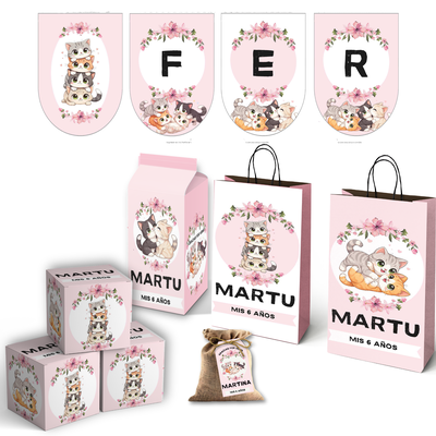 kit imprimible textos editables - gatitos mod 1 rosa