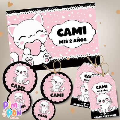 kit imprimible textos editables - gatitos mod 2 rosa