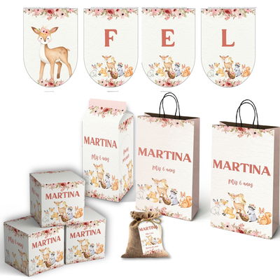 kit imprimible textos editables - animalitos del bosque encantado 2 rosa