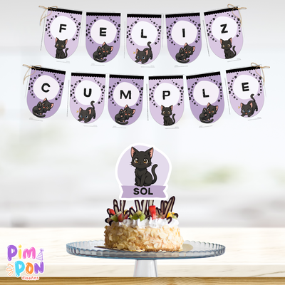 kit imprimible textos editables - gatitos mod 3 violeta