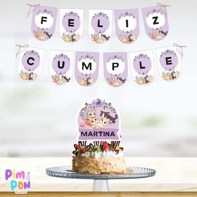 kit imprimible personalizado - gatitos mod 1 violeta