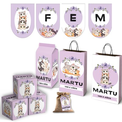 kit imprimible textos editables - gatitos mod 1 violeta