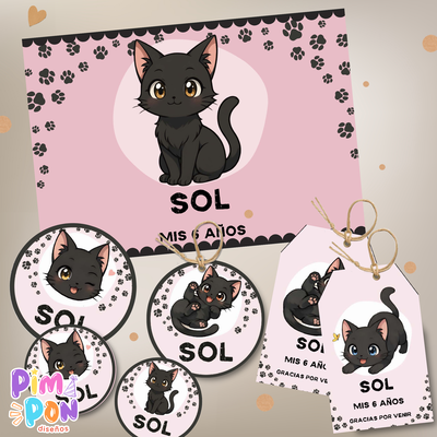 kit imprimible textos editables - gatitos mod 3 rosa