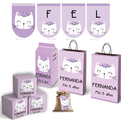 kit imprimible textos editables - gatitos mod 4 violeta