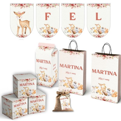 kit imprimible personalizado - animalitos del bosque encantado 2 rosa