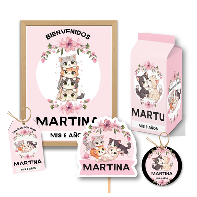 kit imprimible textos editables - gatitos mod 1 rosa
