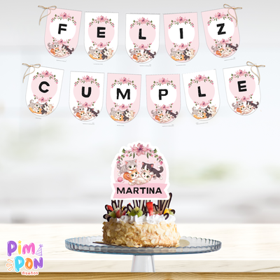 kit imprimible personalizado - gatitos mod1 rosa