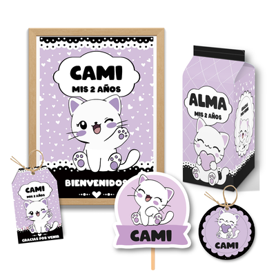 kit imprimible textos editables - gatitos mod 2 violeta