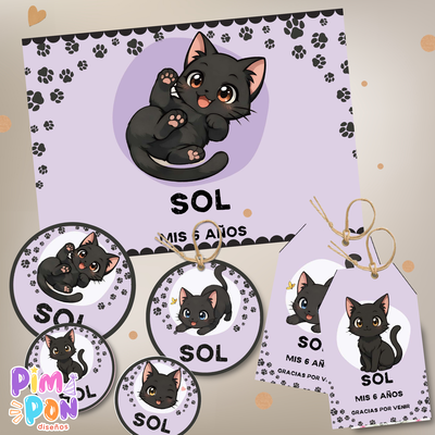 kit imprimible textos editables - gatitos mod 3 violeta