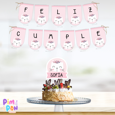 kit imprimible textos editables - gatitos mod 4 rosa