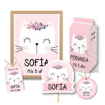 kit imprimible textos editables - gatitos mod 4 rosa