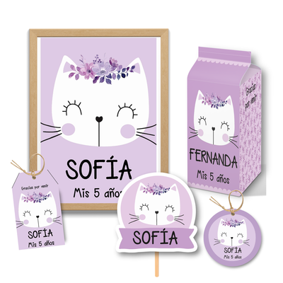 kit imprimible textos editables - gatitos mod 4 violeta