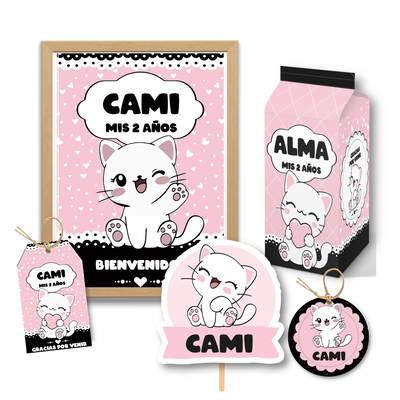 kit imprimible personalizado - gatitos mod 2 rosa