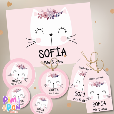 kit imprimible personalizado - gatitos mod 4 rosa