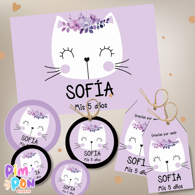 kit imprimible personalizado - gatitos mod 4 violeta