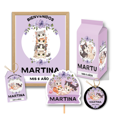 kit imprimible personalizado - gatitos mod 1 violeta