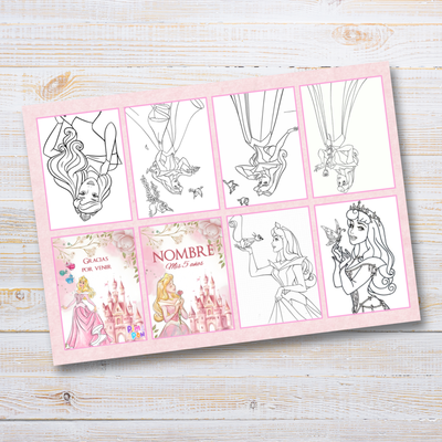 Juego imprimible editable - souvenir - mini libro para colorear la bella durmiente