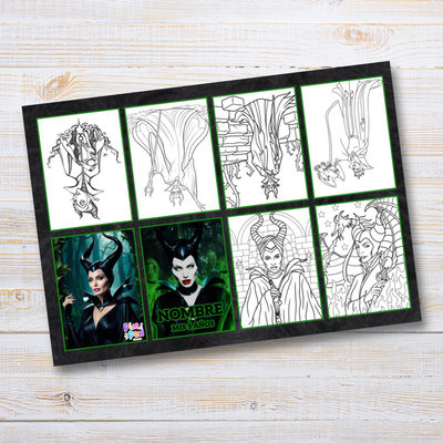 Juego imprimible editable - souvenir - mini libro para colorear malefica
