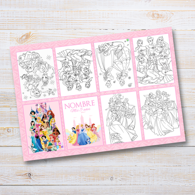 Juego imprimible editable - souvenir - mini libro para colorear princesas disney