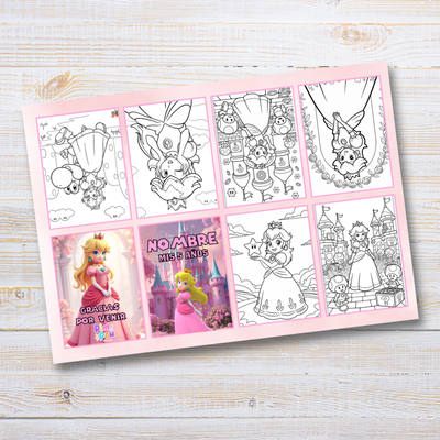 Juego imprimible editable - souvenir - mini libro para colorear princesa peach