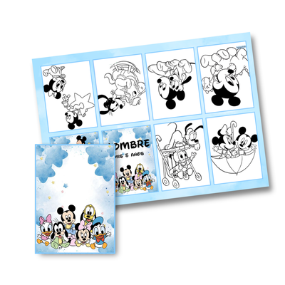 Juego imprimible editable - souvenir - mini libro para colorear mickey y amigos bebes