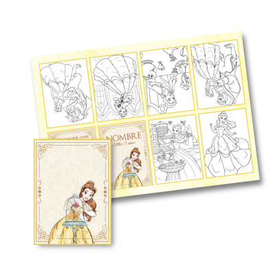 Juego imprimible editable - souvenir - mini libro para colorear la bella y la bestia