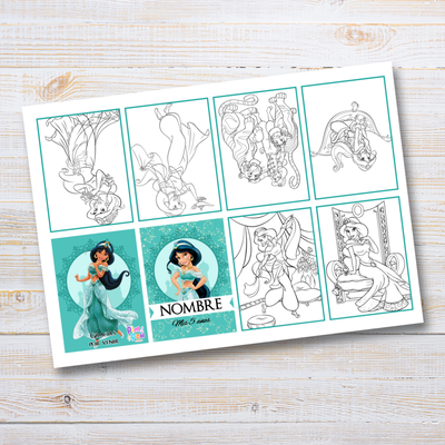 Juego imprimible editable - souvenir - mini libro para colorear princesa jazmin