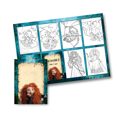 Juego imprimible editable - souvenir - mini libro para colorear merida valiente
