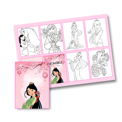 Juego imprimible editable - souvenir - mini libro para colorear mulan