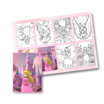 Juego imprimible editable - souvenir - mini libro para colorear princesa peach