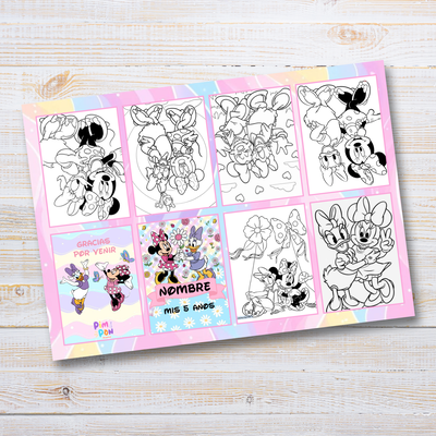 Juego imprimible editable - souvenir - mini libro para colorear minnie y daisy