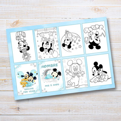 Juego imprimible editable - souvenir - mini libro para colorear mickey bebe