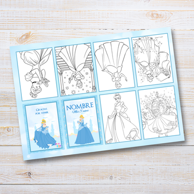 Juego imprimible editable - souvenir - mini libro para colorear cenicienta