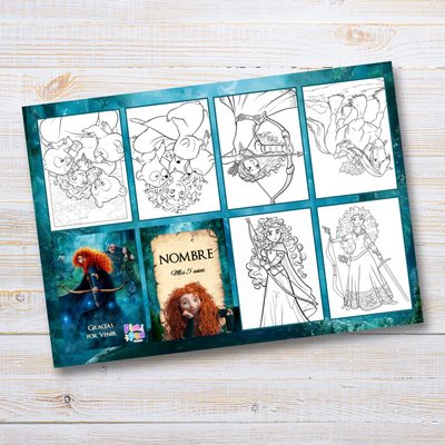 Juego imprimible editable - souvenir - mini libro para colorear merida valiente
