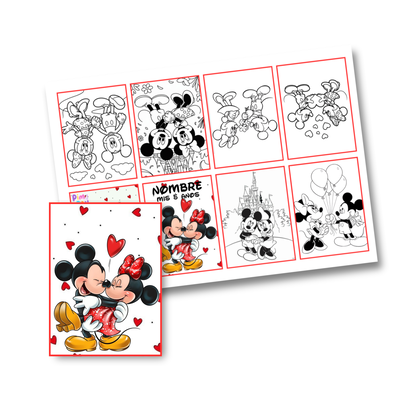 Juego imprimible editable - souvenir - mini libro para colorear mickey y minnie