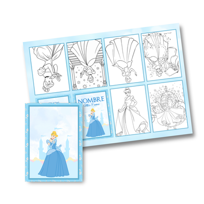 Juego imprimible editable - souvenir - mini libro para colorear cenicienta