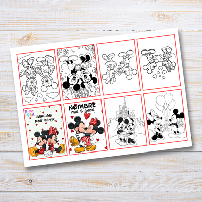 Juego imprimible editable - souvenir - mini libro para colorear mickey y minnie