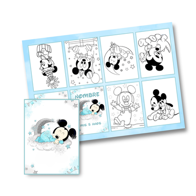Juego imprimible editable - souvenir - mini libro para colorear mickey bebe