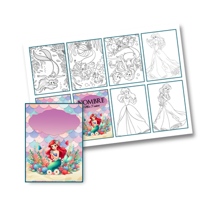 Juego imprimible editable - souvenir - mini libro para colorear la sirenita