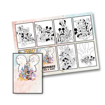Juego imprimible editable - souvenir - mini libro para colorear mickey y amigos