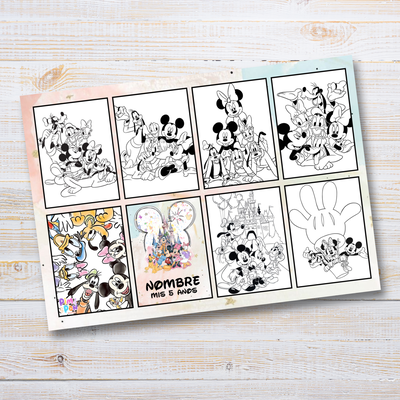 Juego imprimible editable - souvenir - mini libro para colorear mickey y amigos