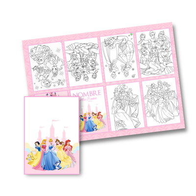 Juego imprimible editable - souvenir - mini libro para colorear princesas disney