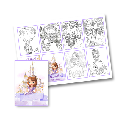 Juego imprimible editable - souvenir - mini libro para colorear princesa sofia